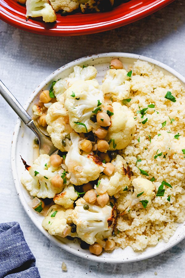 Roasted cauliflower and chickpea piccata