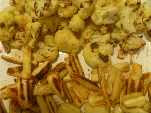 Roasted cauliflower and parsnip mashed potatoes with horseradish