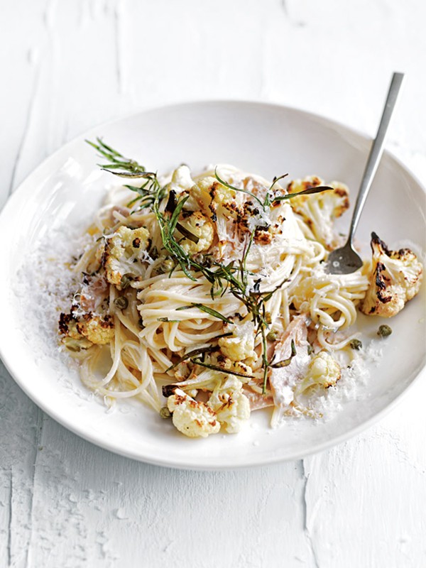 Roasted cauliflower, caper and tuna spaghetti