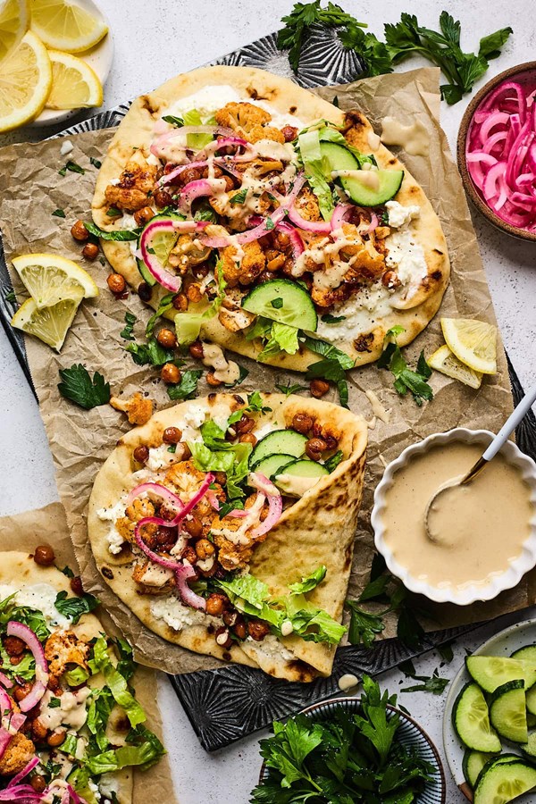 Roasted cauliflower chickpea wraps