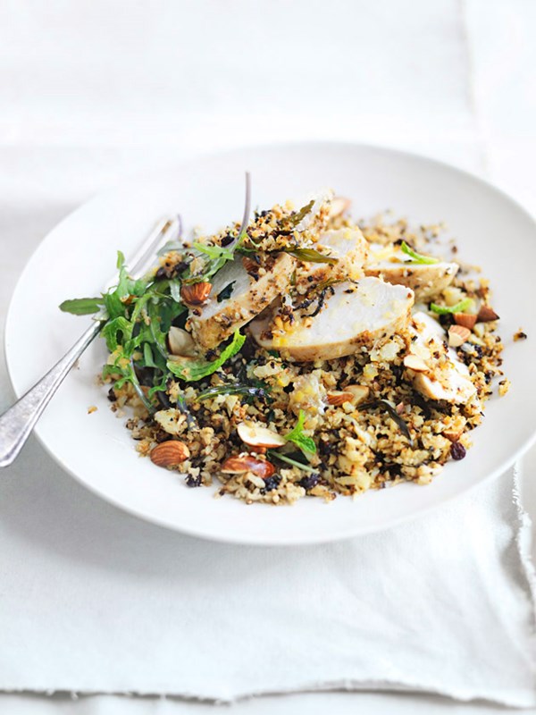 Roasted cauliflower couscous and chicken salad