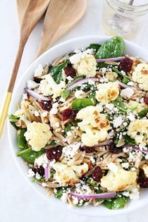 Roasted cauliflower, feta, and orzo salad
