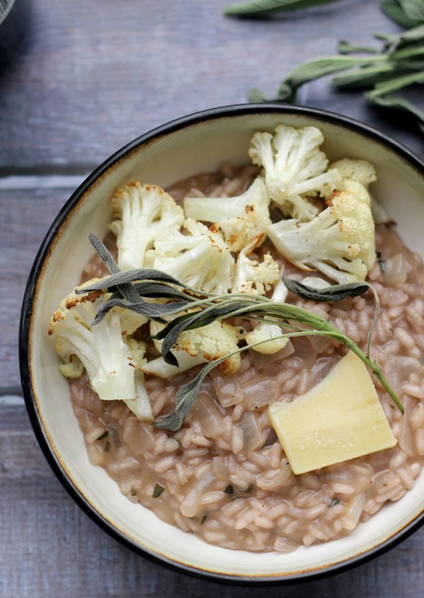 Roasted cauliflower, sage, and almond risotto