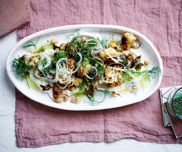Roasted cauliflower salad with chickpeas and dates