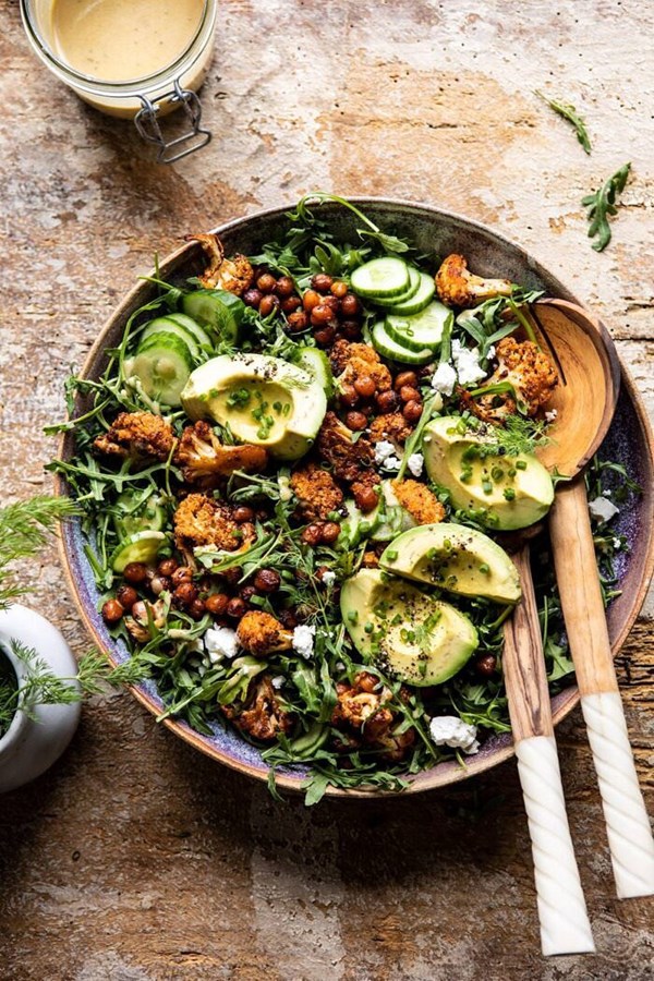 Roasted cauliflower salad with creamy honey mustard vinaigrette