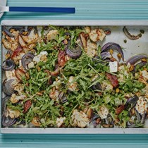 Roasted cauliflower salad with feta and dates