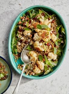 Roasted cauliflower salad with lentils and dates