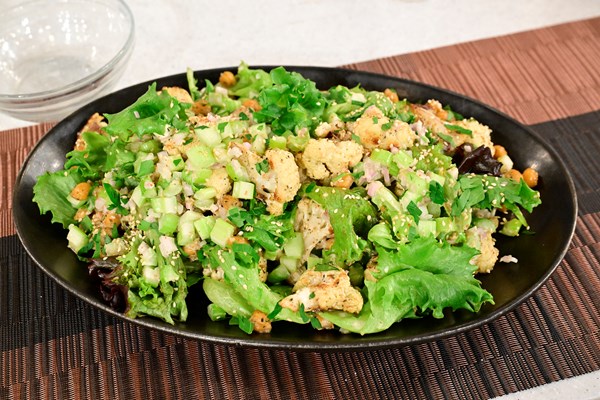 Roasted cauliflower salad with sesame date dressing