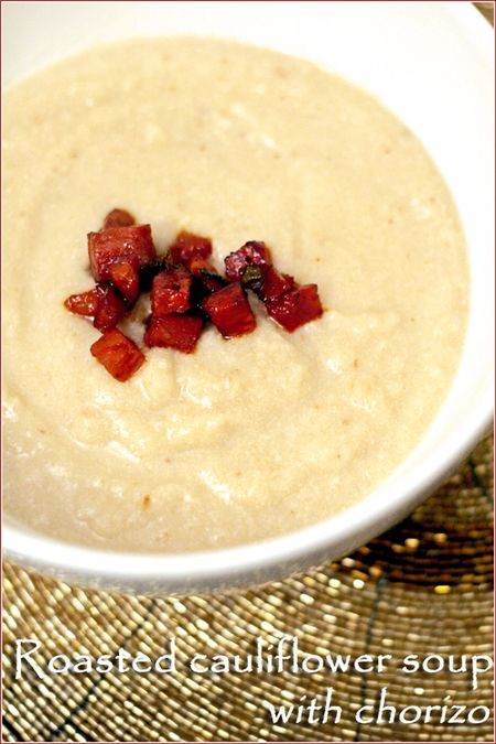 Roasted cauliflower soup with chorizo