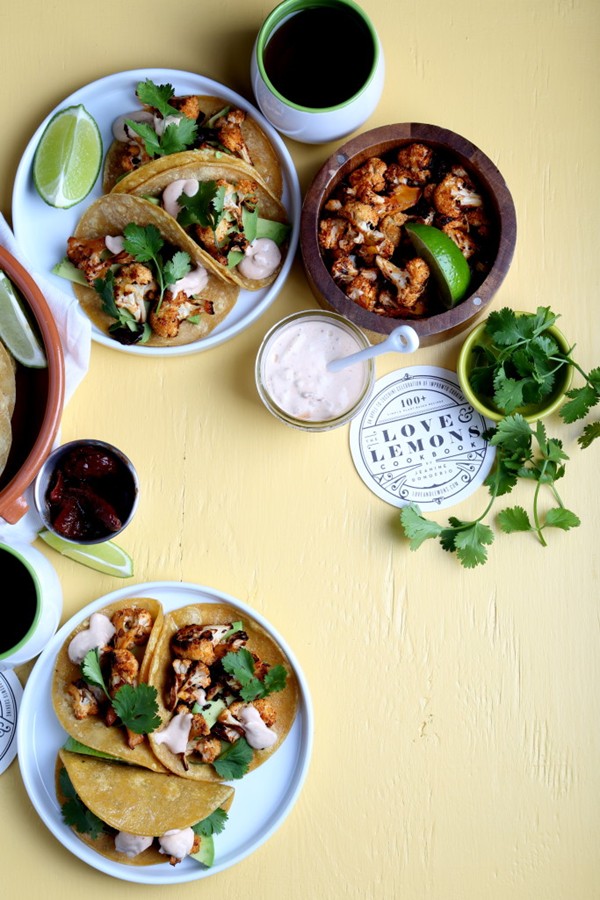 Roasted cauliflower tacos with chipotle cream