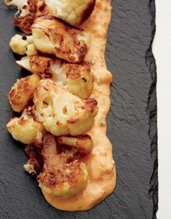 Roasted cauliflower with black vinegar and kimchi cream