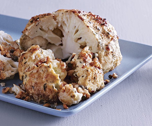 Roasted cauliflower with browned butter, hazelnuts, and capers