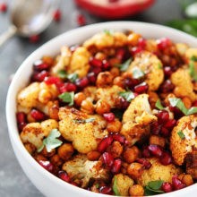 Roasted cauliflower with chickpeas and pomegranate