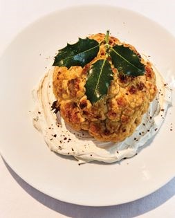 Roasted cauliflower with goat cheese cream