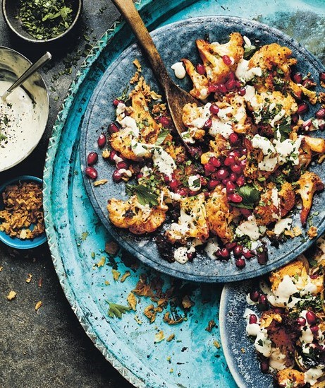 Roasted cauliflower with harissa & tahini
