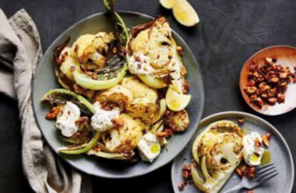 Roasted cauliflower with labneh and maple butter spiced nuts [Claire van Vuuren]