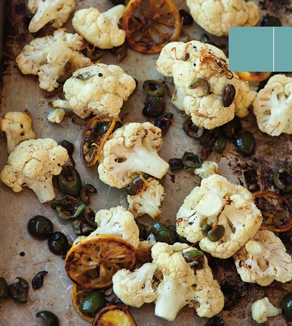 Roasted cauliflower with lemon & olives