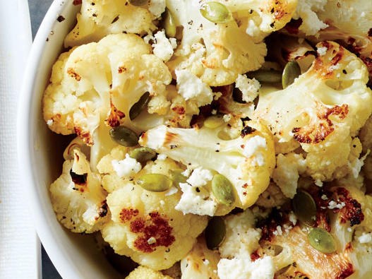 Roasted cauliflower with pumpkin seeds and queso fresco