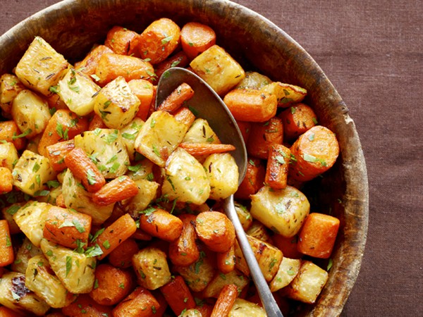 Roasted celery root and carrots