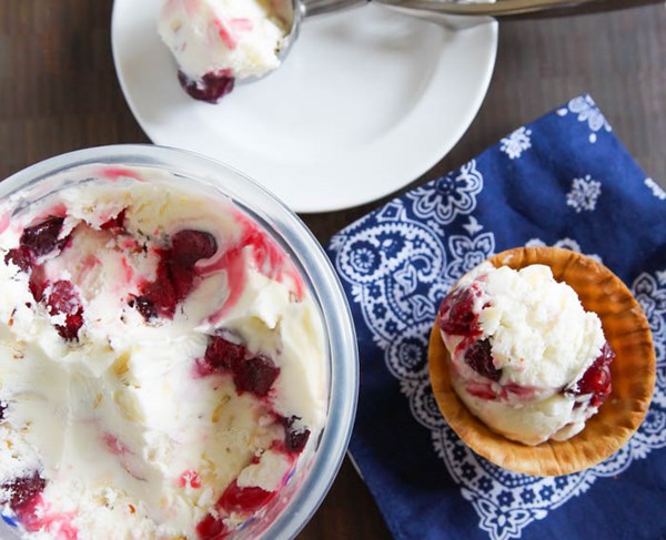 Roasted cherry and almond cheesecake ice cream 