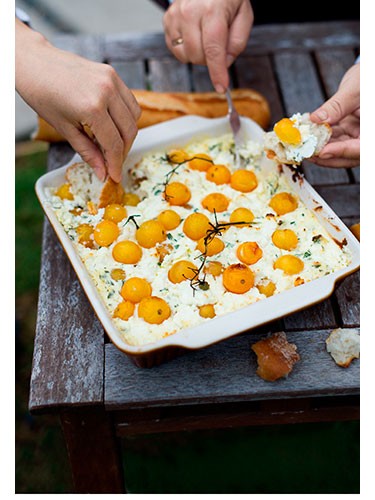 Roasted cherry tomato and goat cheese dip