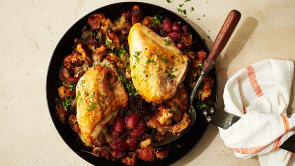 Roasted chicken breast with grape stuffing