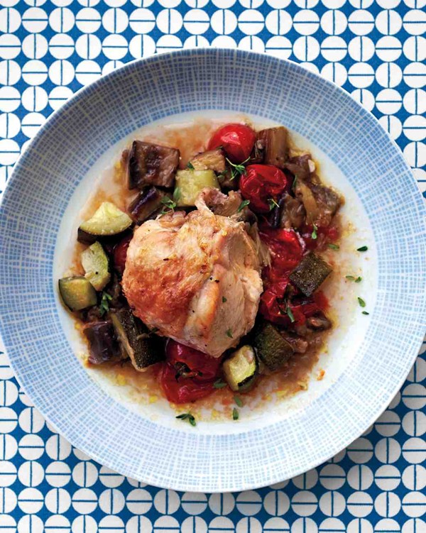 Roasted chicken breasts with ratatouille