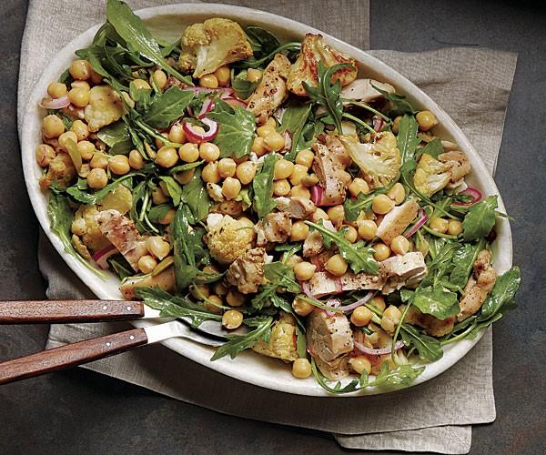 Roasted chicken, chickpea, and cauliflower salad