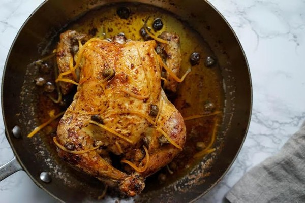 Roasted chicken, fried capers, preserved lemon