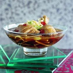 Roasted chicken soup with tofu & noodles