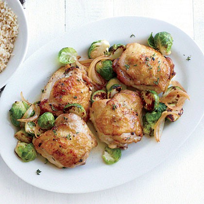 Roasted chicken thighs with Brussels sprouts