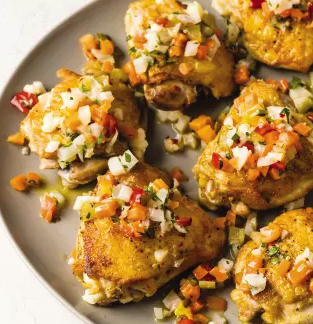Roasted chicken thighs with giardiniera relish