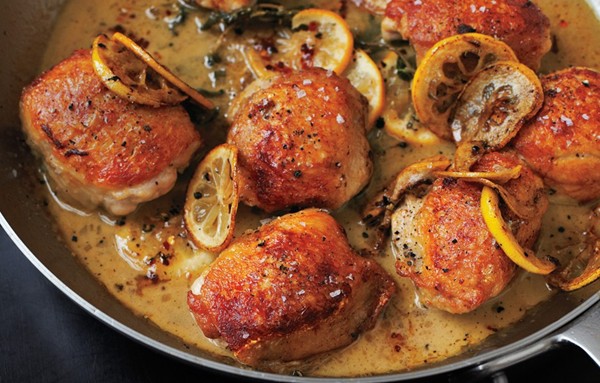 Roasted chicken thighs with lemon and oregano
