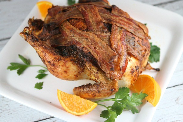 Roasted chicken with bacon and sweet paprika