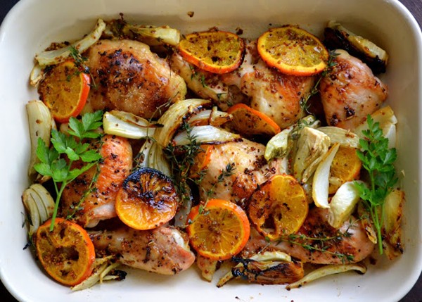 Roasted chicken with clementines