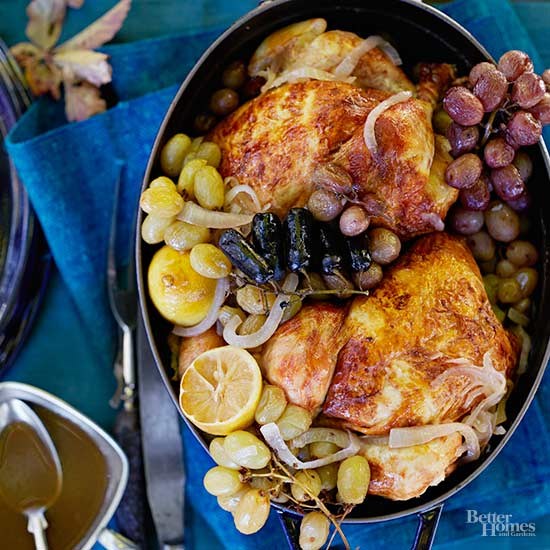 Roasted chicken with grapes