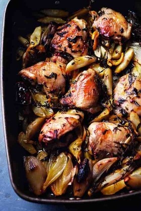 Roasted chicken with Jerusalem artichoke and lemon