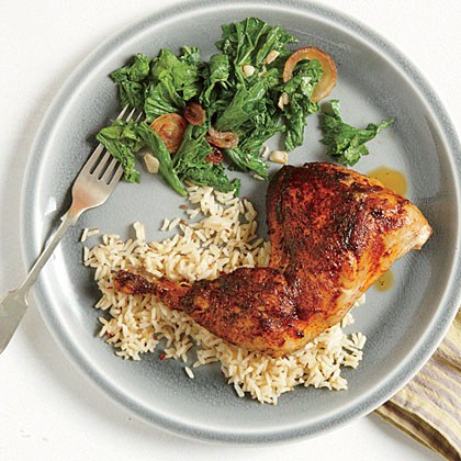 Roasted chicken with mustard greens