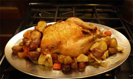 Roasted chicken with root vegetables