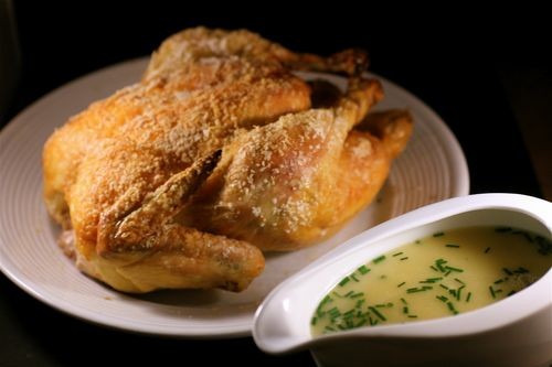 Roasted chicken with sauce fines herbes