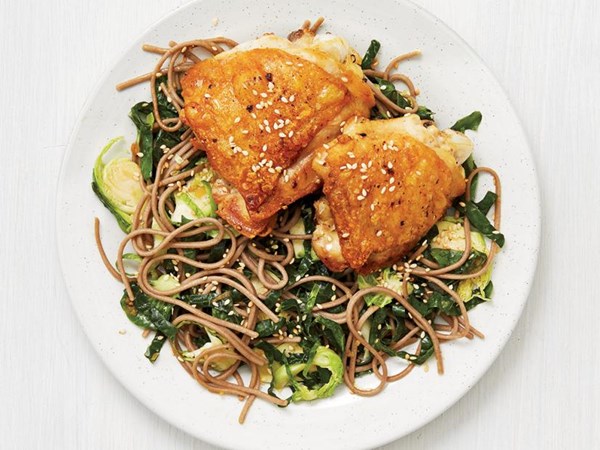 Roasted chicken with sesame soba noodles 