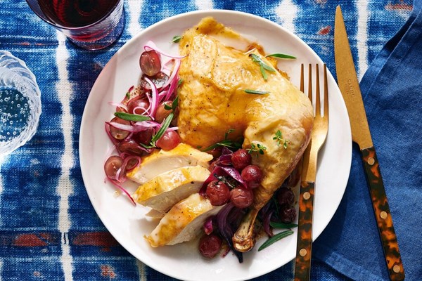 Roasted chicken with vinegared grapes
