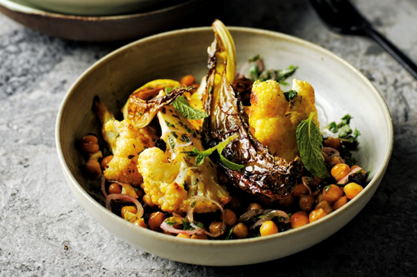 Roasted chickpea and cauliflower salad