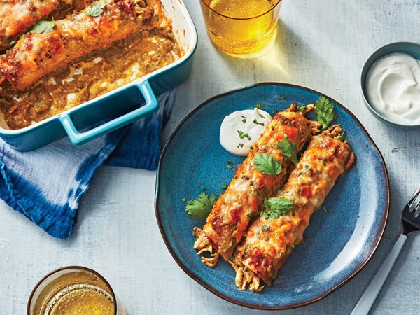 Roasted chili verde chicken enchiladas