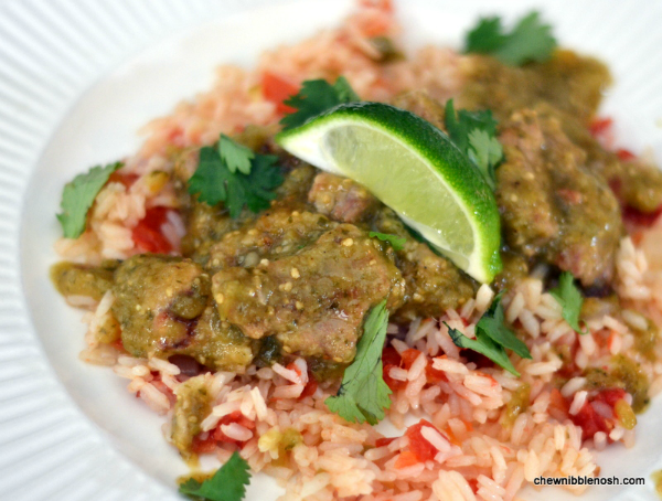 Roasted chili verde with pork and rice
