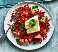 Roasted cod with zingy beetroot salad