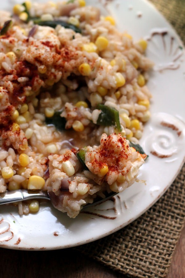 Roasted corn and poblano risotto