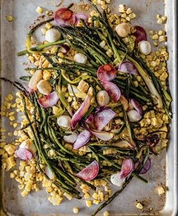 Roasted corn, asparagus & spring onion salad with fresh mozzarella