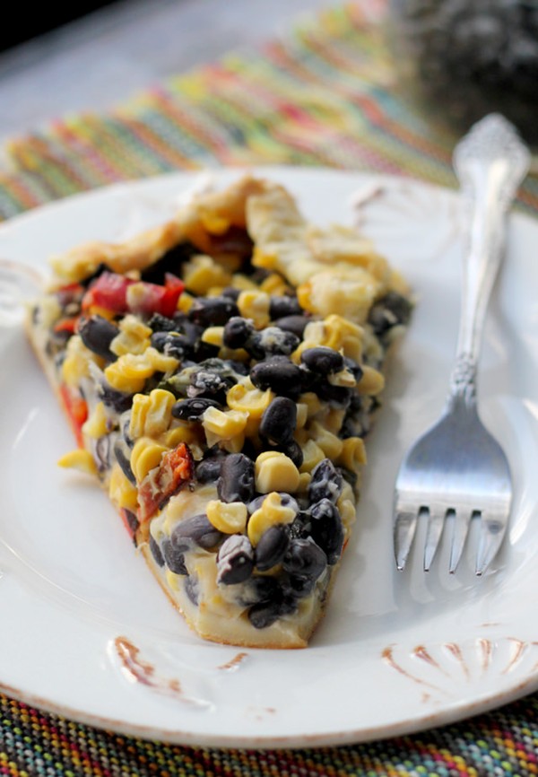 Roasted corn, poblano, and red pepper galette