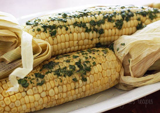 Roasted corn with cilantro butter